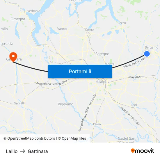 Lallio to Gattinara map