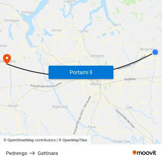 Pedrengo to Gattinara map