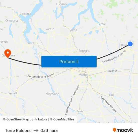 Torre Boldone to Gattinara map