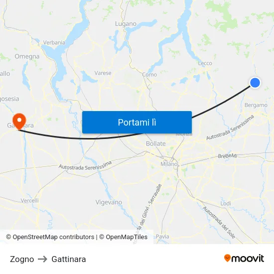 Zogno to Gattinara map