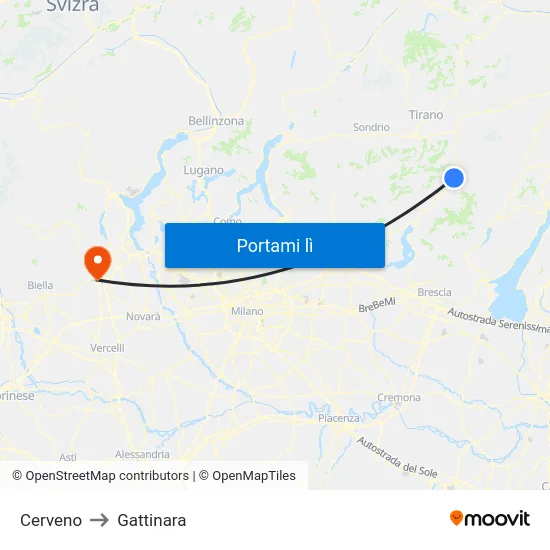Cerveno to Gattinara map