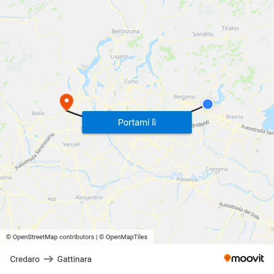 Credaro to Gattinara map