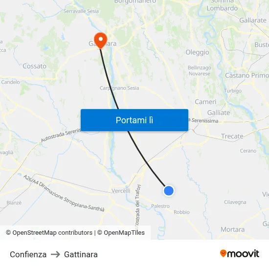 Confienza to Gattinara map