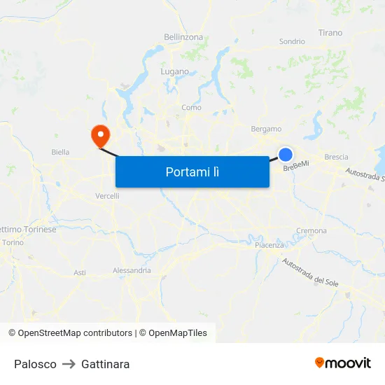 Palosco to Gattinara map