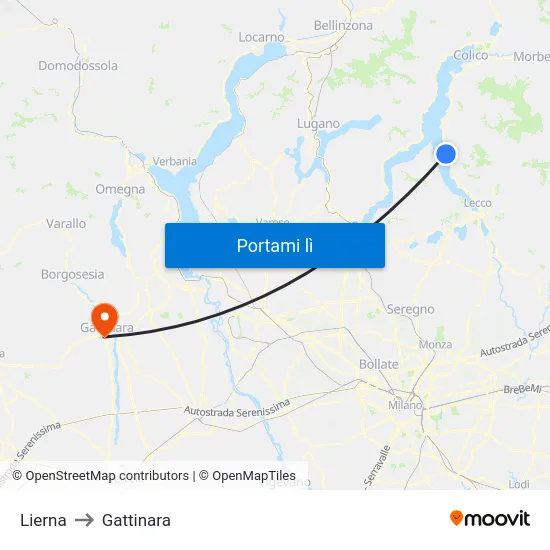 Lierna to Gattinara map
