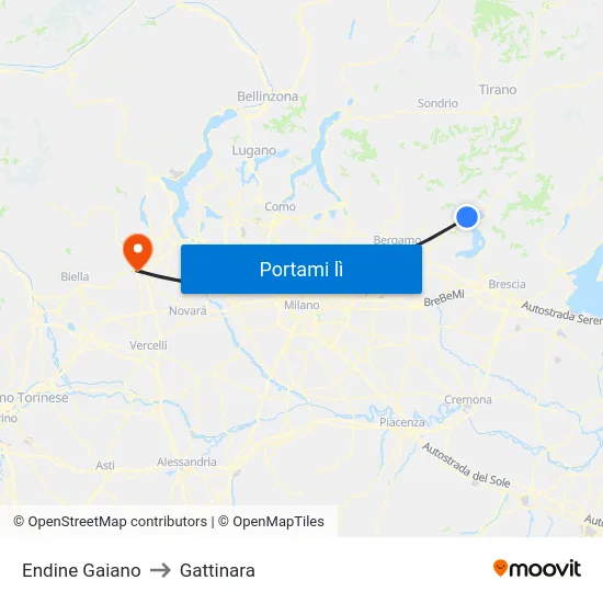 Endine Gaiano to Gattinara map