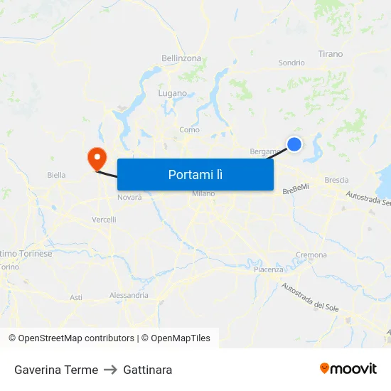 Gaverina Terme to Gattinara map