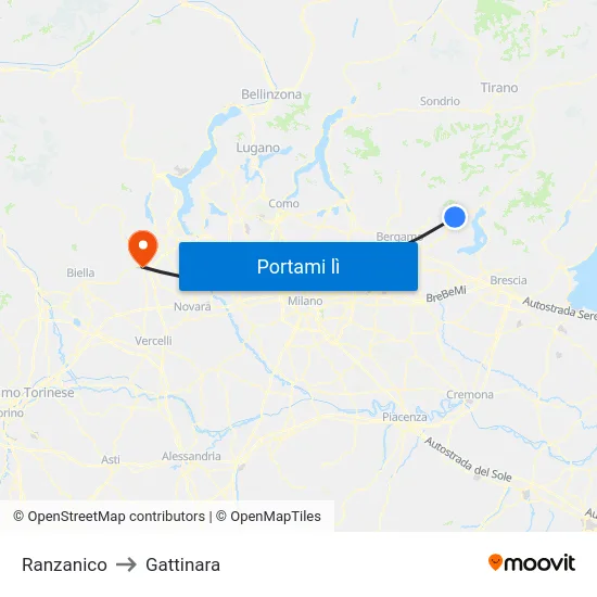 Ranzanico to Gattinara map