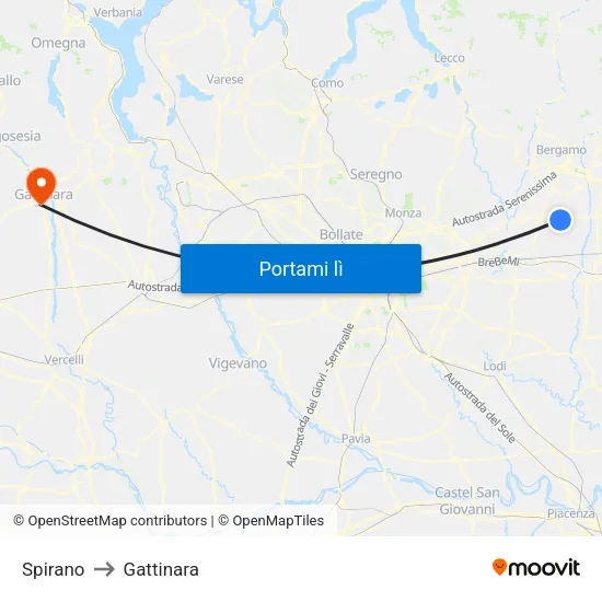 Spirano to Gattinara map