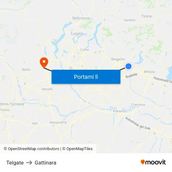 Telgate to Gattinara map