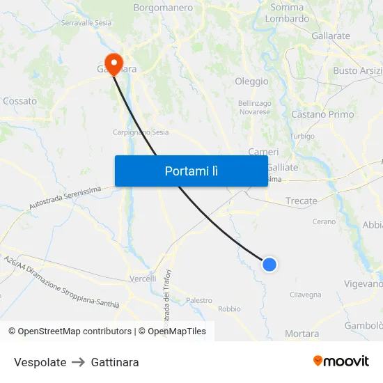 Vespolate to Gattinara map