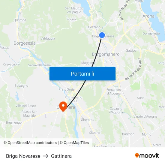 Briga Novarese to Gattinara map