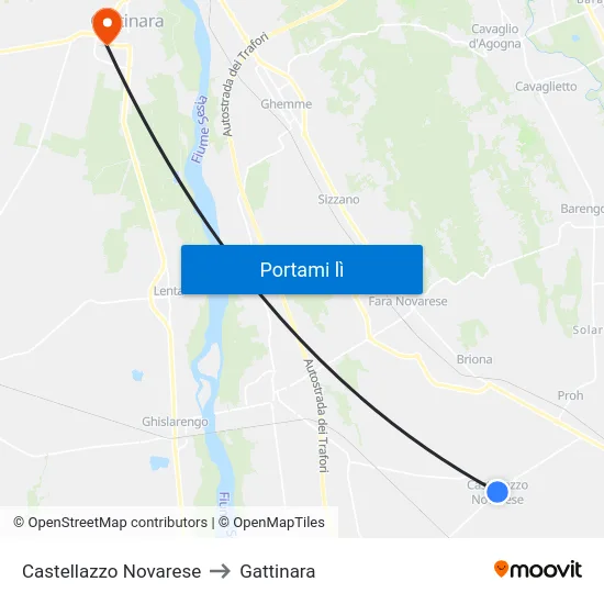 Castellazzo Novarese to Gattinara map
