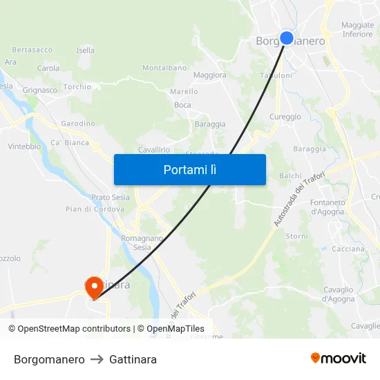 Borgomanero to Gattinara map