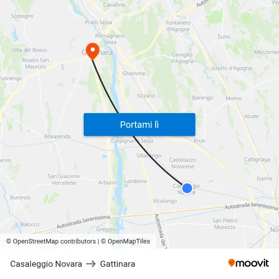Casaleggio Novara to Gattinara map