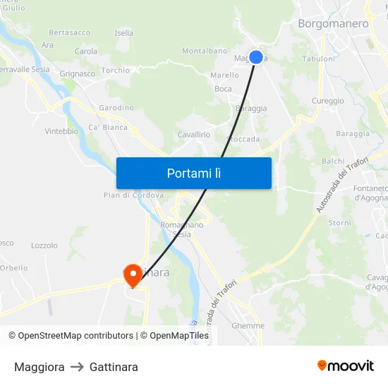 Maggiora to Gattinara map