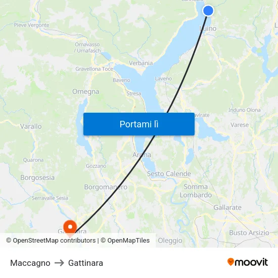 Maccagno to Gattinara map