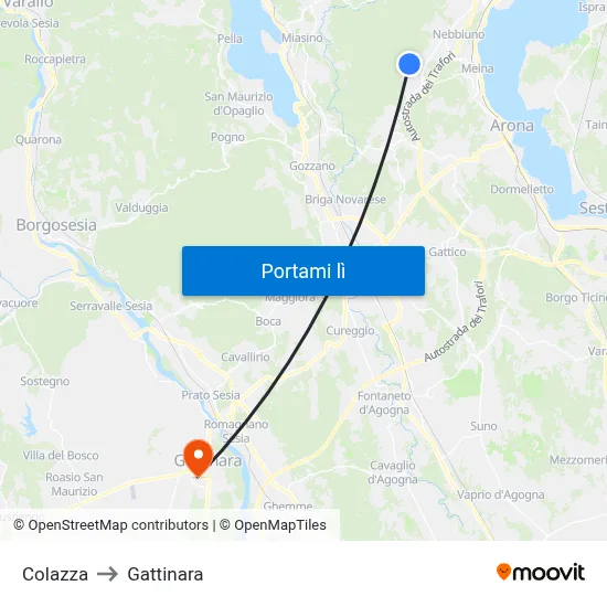 Colazza to Gattinara map