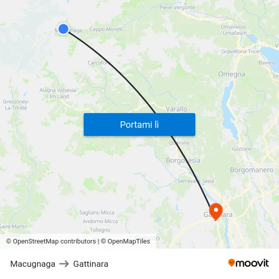 Macugnaga to Gattinara map