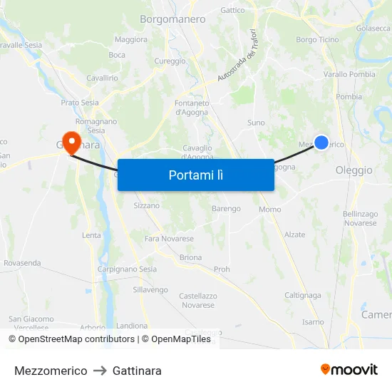 Mezzomerico to Gattinara map