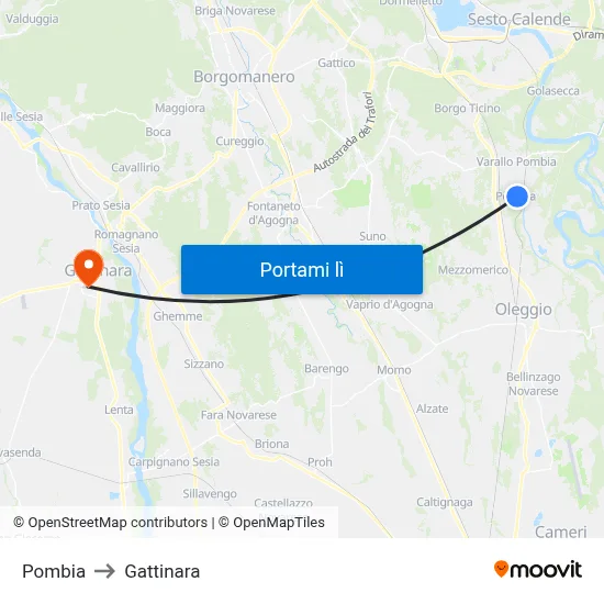 Pombia to Gattinara map