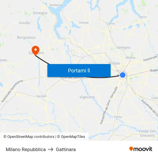 Milano Repubblica to Gattinara map