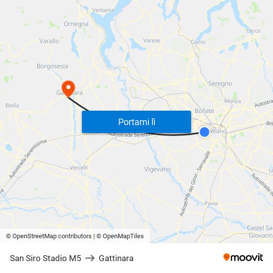 San Siro Stadio M5 to Gattinara map