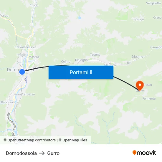 Domodossola to Gurro map