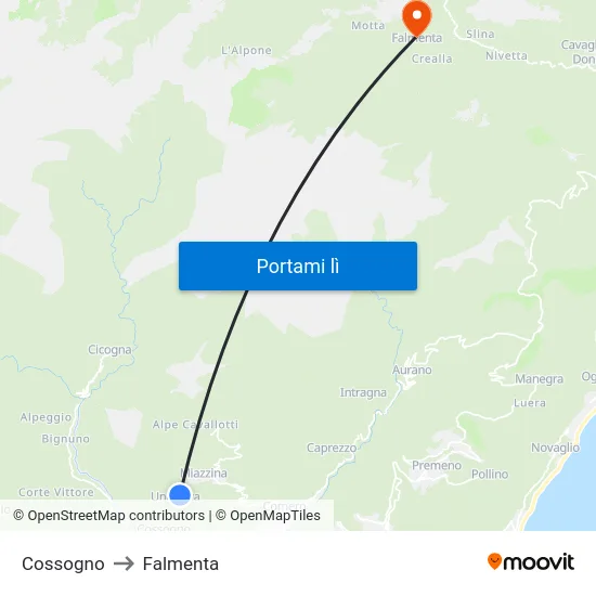 Cossogno to Falmenta map