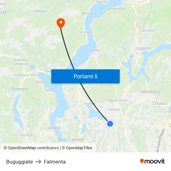 Buguggiate to Falmenta map