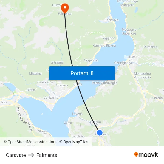 Caravate to Falmenta map
