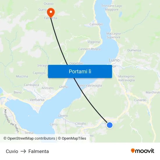 Cuvio to Falmenta map