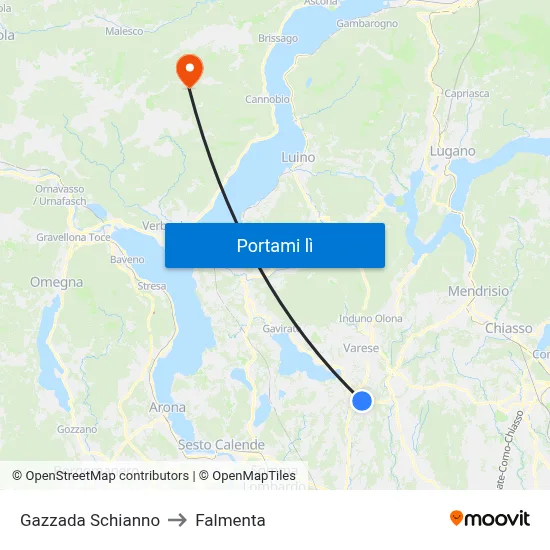 Gazzada Schianno to Falmenta map