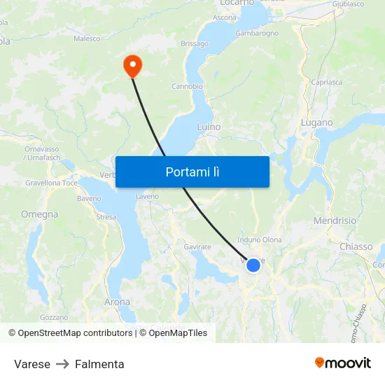 Varese to Falmenta map