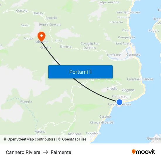 Cannero Riviera to Falmenta map