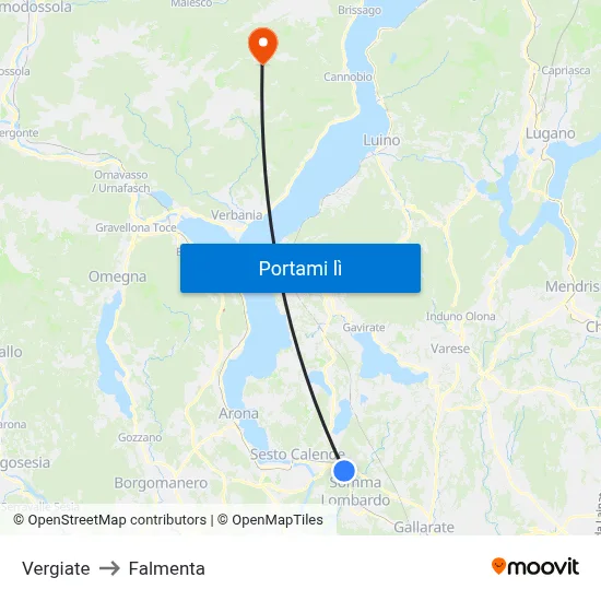 Vergiate to Falmenta map