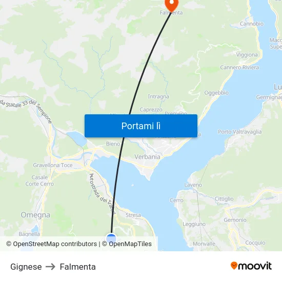 Gignese to Falmenta map