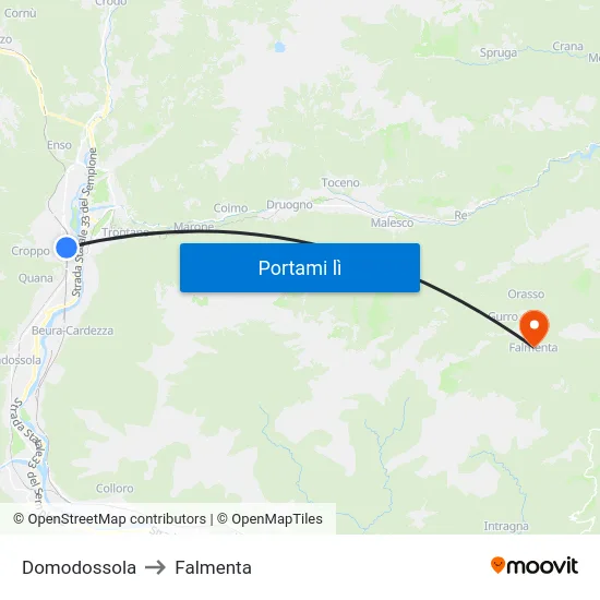 Domodossola to Falmenta map