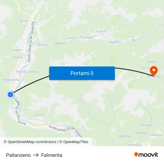 Pallanzeno to Falmenta map