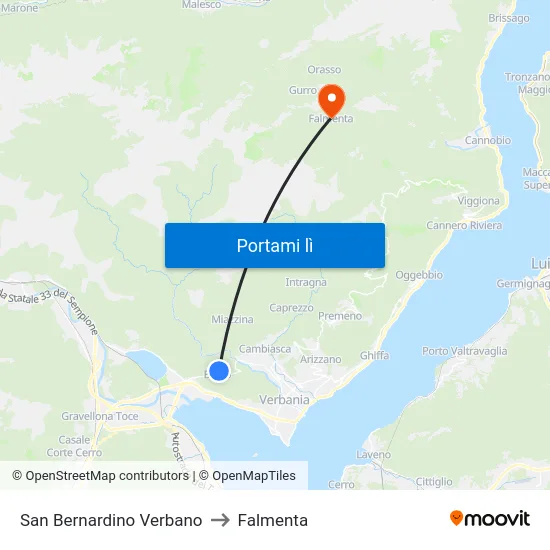San Bernardino Verbano to Falmenta map