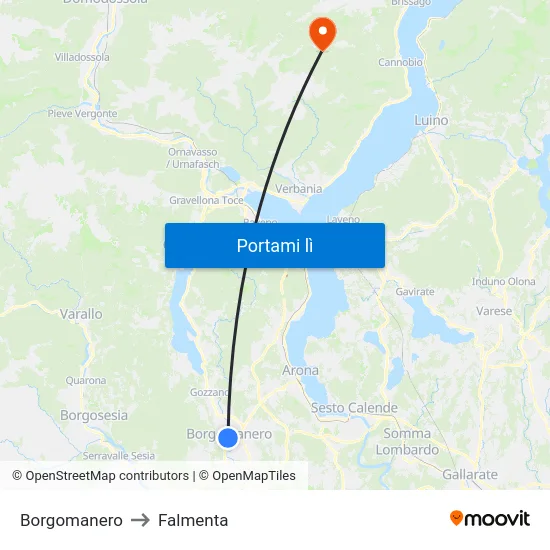 Borgomanero to Falmenta map