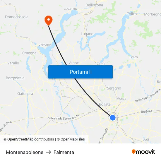 Montenapoleone to Falmenta map