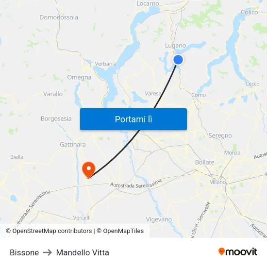 Bissone to Mandello Vitta map
