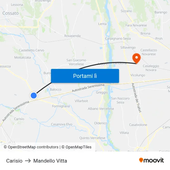Carisio to Mandello Vitta map