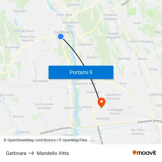 Gattinara to Mandello Vitta map