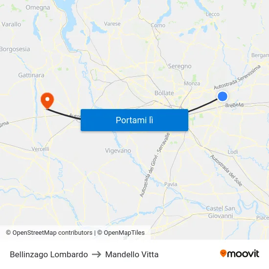 Bellinzago Lombardo to Mandello Vitta map