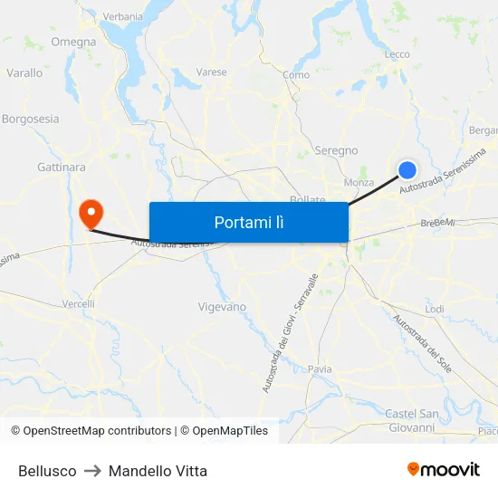 Bellusco to Mandello Vitta map