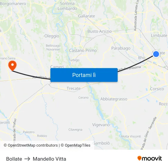 Bollate to Mandello Vitta map