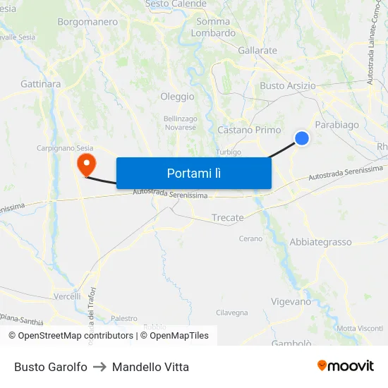 Busto Garolfo to Mandello Vitta map