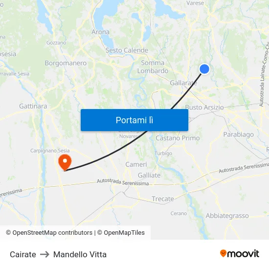 Cairate to Mandello Vitta map